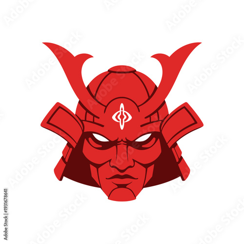 Red Samurai Warrior Helmet Mask with Glowing Symbol Logo