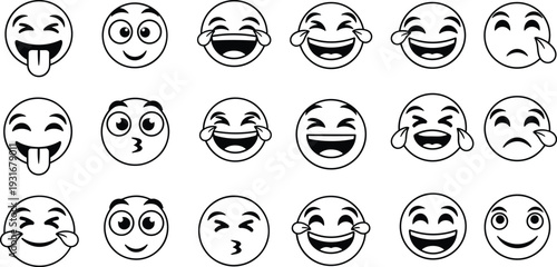 Emoji faces silhouettes collection, cartoon expressive vector illustration, emotional reaction artwork design graphic - flat vector illustration