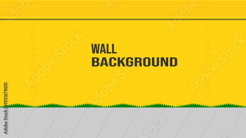 Minimal flat illustration of a yellow wall background with grass border and concrete floor