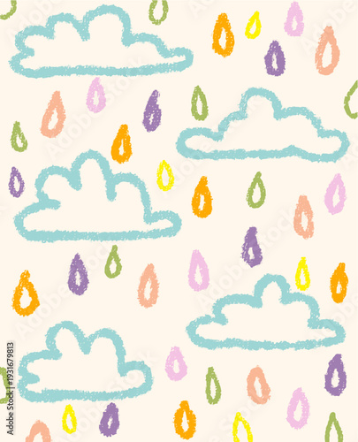 Playful Pastel Rain Cloud Drawing