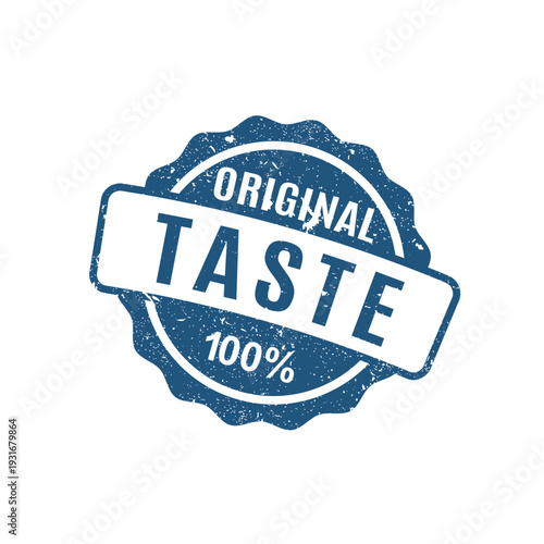 Blue wavy edge stamp with one hundred percent original taste text for quality assurance marketing