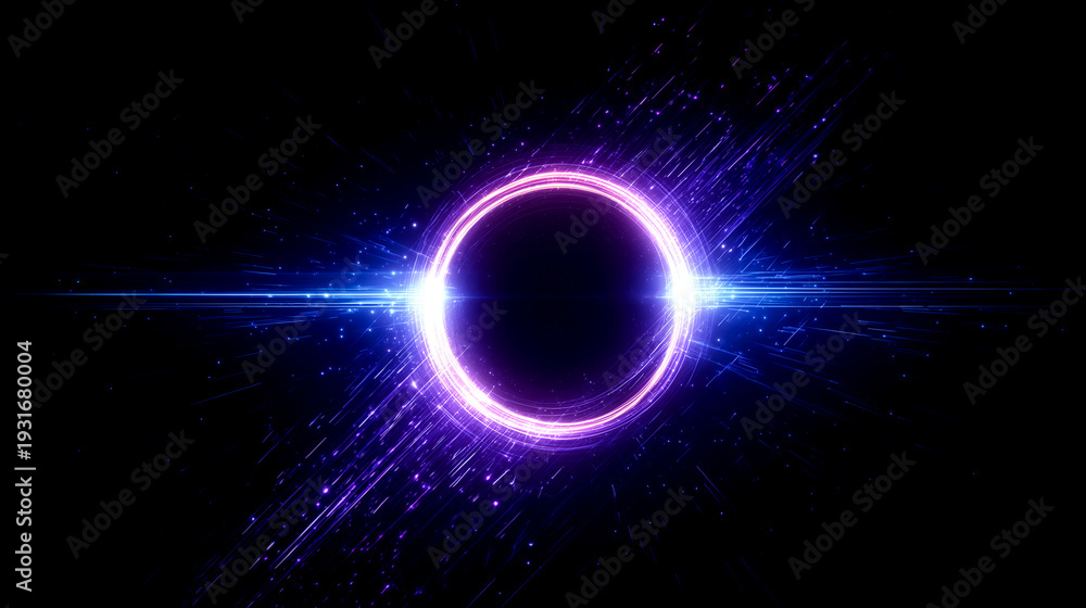 Obraz premium 暗闇で輝くリングと光線