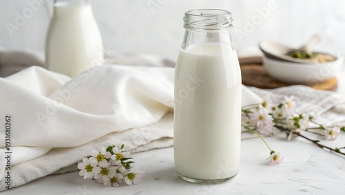 Milk Bottle on White Surface
Glass Bottle Filled with Milk on Light Wooden Table
Fresh Milk in Clear Bottle Against Clean White Background