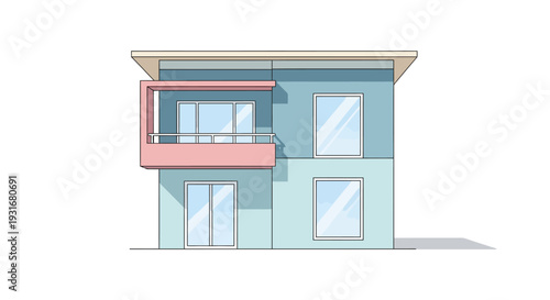 Modern two-story residential building with a balcony and contemporary facade design