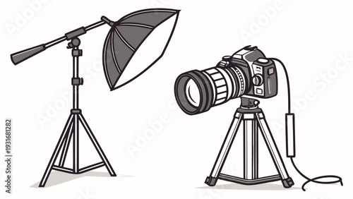 Professional Photography Equipment Setup with Camera and Lighting.