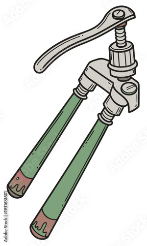 Grease gun with two hoses for lubrication.