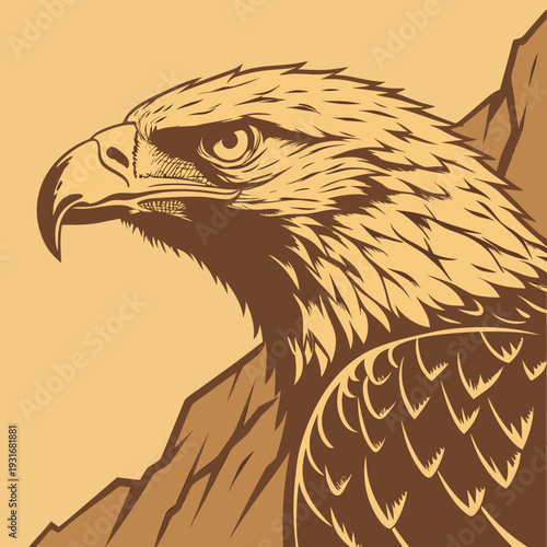 Majestic Eagle Head Profile with Mountain Backdrop.