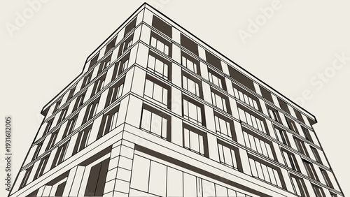 Modern Building Architectural Sketch Illustration.
