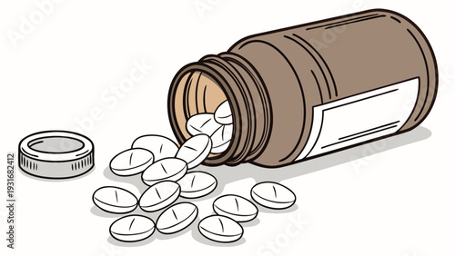 Pills Spilled from Bottle Medical Treatment and Health Care Concept.