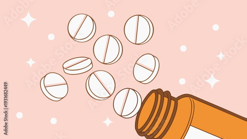 Pills spilling from a bottle representing medication and healthcare.