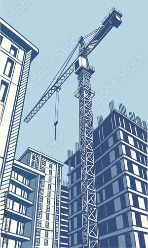 Tower Crane and Buildings Construction Site.