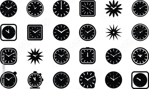 Clock Collection Silhouette Icon Set Time Clock Typography Silhouette Icon Pack
