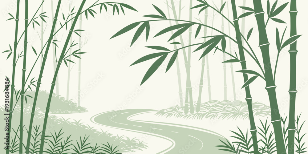 Fototapeta premium Bamboo Forest Pathway Flat Vector Illustration on White Background