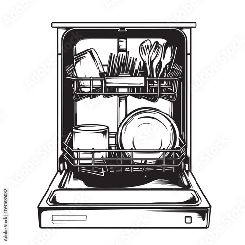 vector illustration of a dishwasher