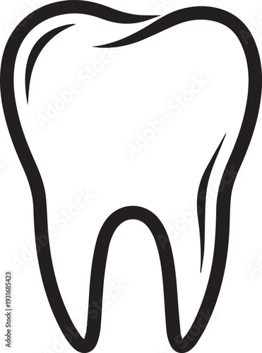 Dental tooth outline icon. Black and white dentistry healthcare line art drawing isolated. Clinic hospital oral hygiene and orthodontic treatment design element