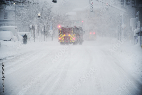 fire truck on snow covered road