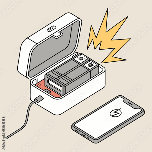 Portable power bank charging a smartphone illustrating mobile device charging and battery technology.