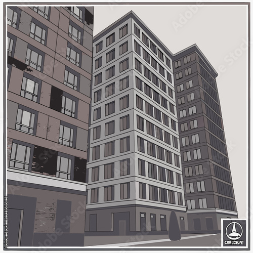 Three modern residential buildings stand tall against a clear sky showcasing urban architecture and contemporary design.