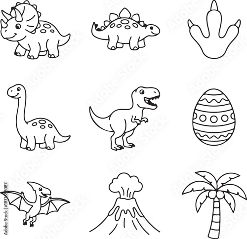 A collection of dinosaur themed illustrations