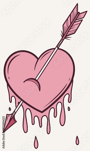 Pink dripping heart pierced by an arrow.