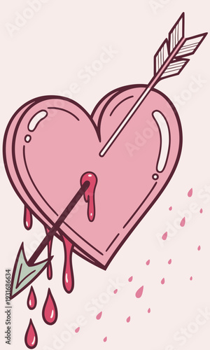 Pink Heart with Arrow and Blood Drops.