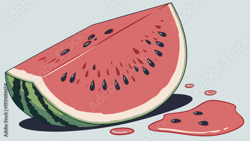 Refreshing Watermelon Slice with Juicy Puddle.