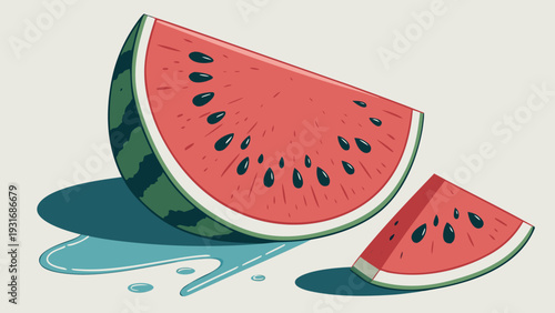 Refreshing Watermelon Slices with Seeds on a Light Background.