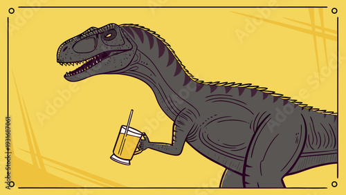 Tyrannosaurus Rex Enjoying a Refreshing Drink on a Sunny Day.