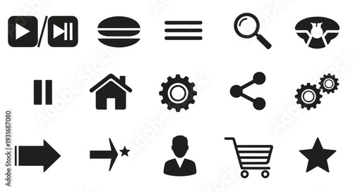 Diverse Collection of Web and Interface Black Silhouette Icons in Isolated White Background