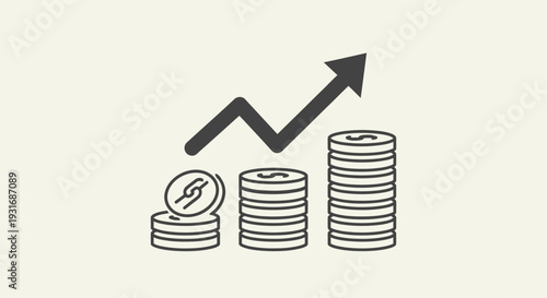 Business Growth Concept with Stacked Coins and Upward Arrow on Light Beige Background