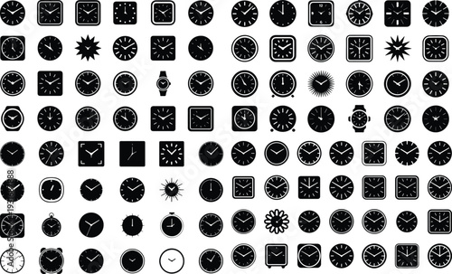 Time Clock Typography Silhouette Icon Pack