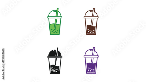 Four illustrated cups showing different beverage contents and styles