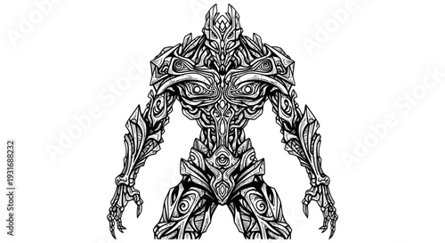 intricate biomechanical monster character design featuring ornate armor ideal for dark fantasy and sci-fi game art concepts.