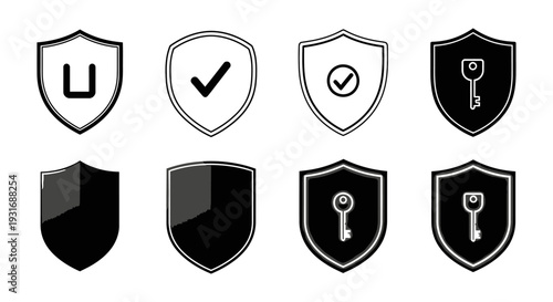 security shield icons representing data protection cyber security and secure access perfect for illustrating digital safety and authentication concepts.