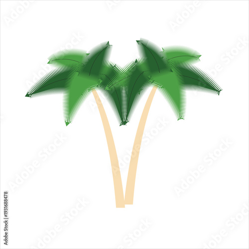 Stylized illustration of two palm trees with green fronds and beige trunks
