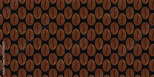 Repeating pattern of brown coffee seeds perfect for cafe and restaurant decor.