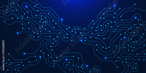 Glowing circuit board technology texture lines diagram. Motherboard computer, microprocessor and semiconductor. Vector