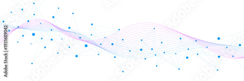 Abstract molecular structure and genetic engineering design concept. Connecting dots and lines with colorful wave flow. Suitable for science, chemistry and technology background. Vector