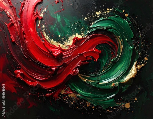 Vibrant Red and Green Swirling Liquid Design.