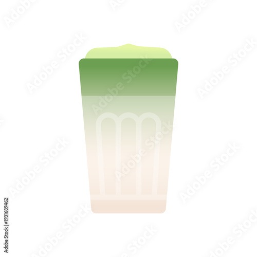 Matcha Macchiato Icon. Matcha layered latte drink in tall cup. Colorful flat vector illustration isolated
