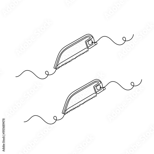 Continuous line art illustration of an electric circular saw
