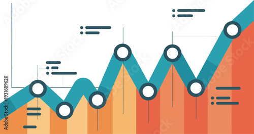A graph icon with rising trend depicted in a modern flat design style viewed from directly above in a business setting