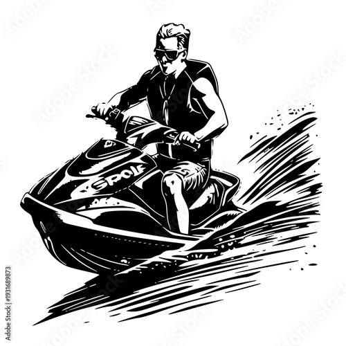 man on a jet ski , vector illustration of a jet ski , silhouette of a jet ski 