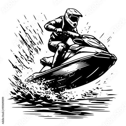 man on the scooter , vector illustration of a jet ski , silhouette of a jet ski 
