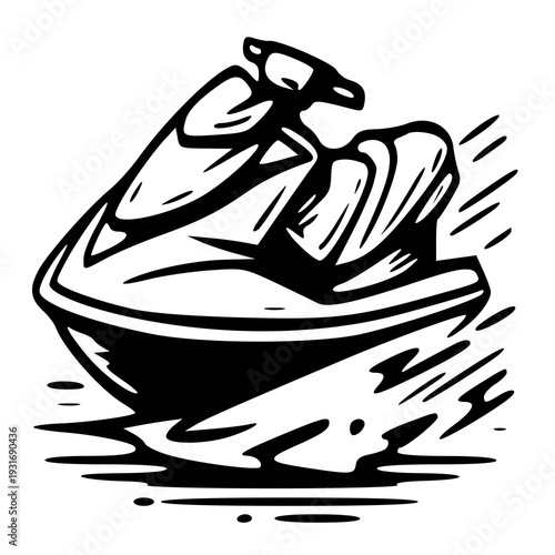 vector illustration of a boat , silhouette of a jet ski 