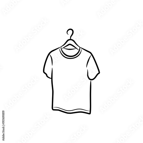 T-Shirt on Clothes Hanger Illustration Hand Drawn Line Art