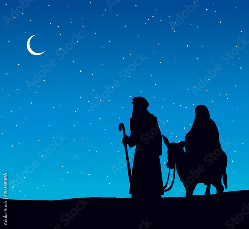 Vector drawing. Mary and Joseph