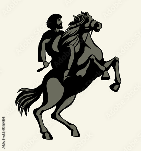 Vector drawing. Man on the horse