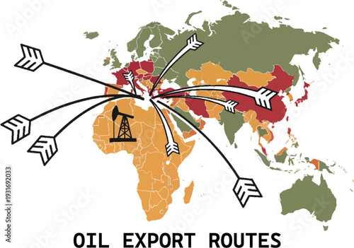 World map showing international oil export routes