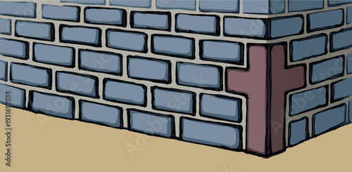 Vector drawing. Cornerstone at the base of the wall